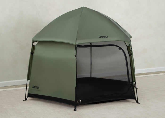 Green Jeep tent on a plain background