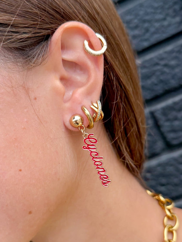 Iowa State Cyclones Enamel Script Earring in Shiny Gold