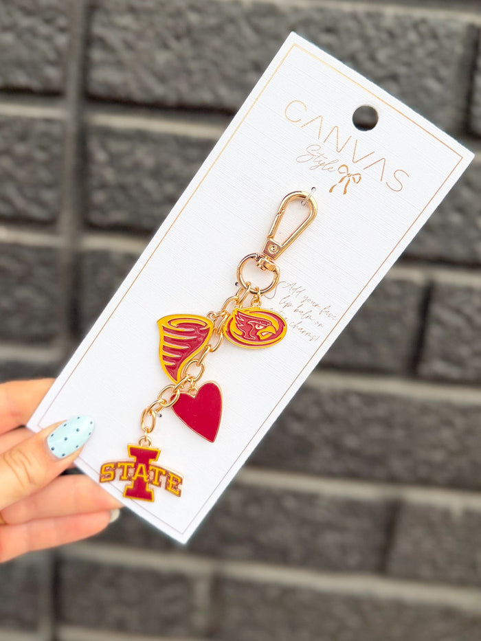 Iowa State Cyclones Heart Cluster Bag Charm