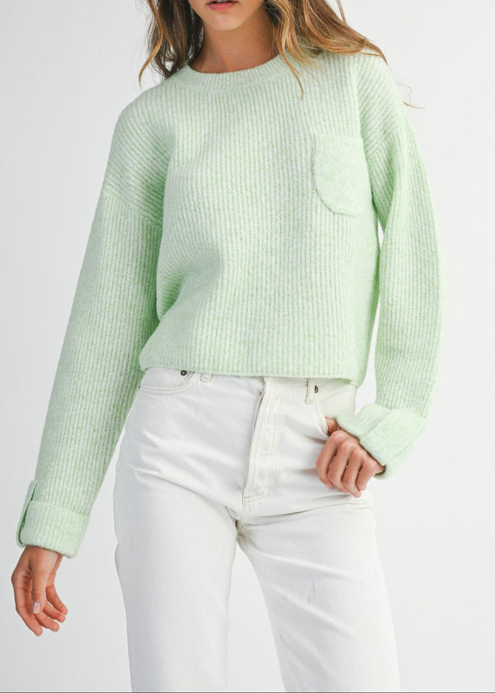 MABLE SOLID CREW NECK LONG SLEEVE KNIT PULLOVER SWEATER – LIME