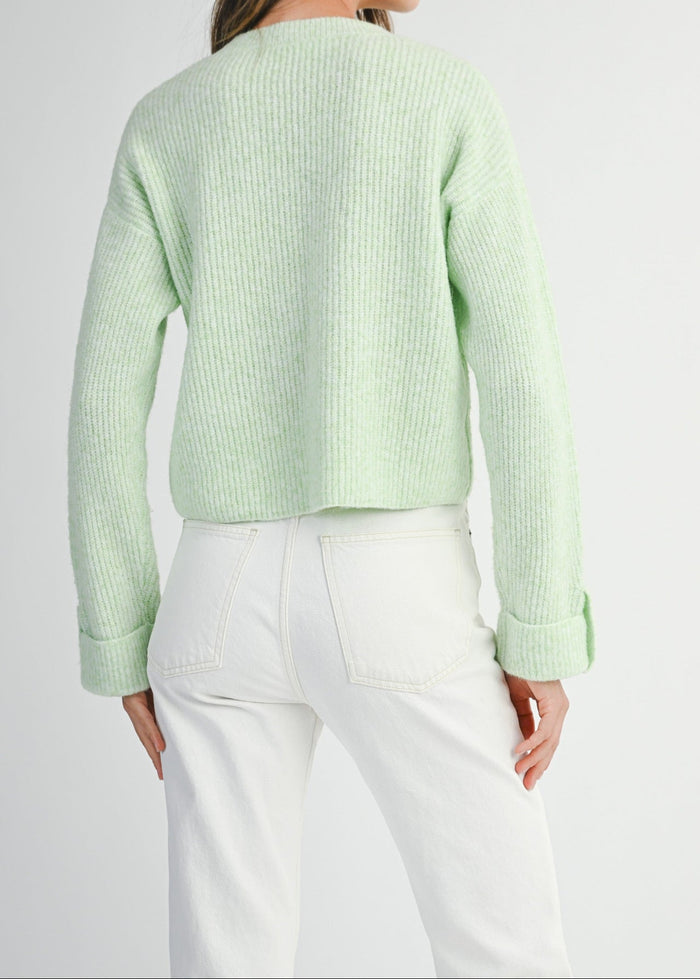 MABLE SOLID CREW NECK LONG SLEEVE KNIT PULLOVER SWEATER – LIME