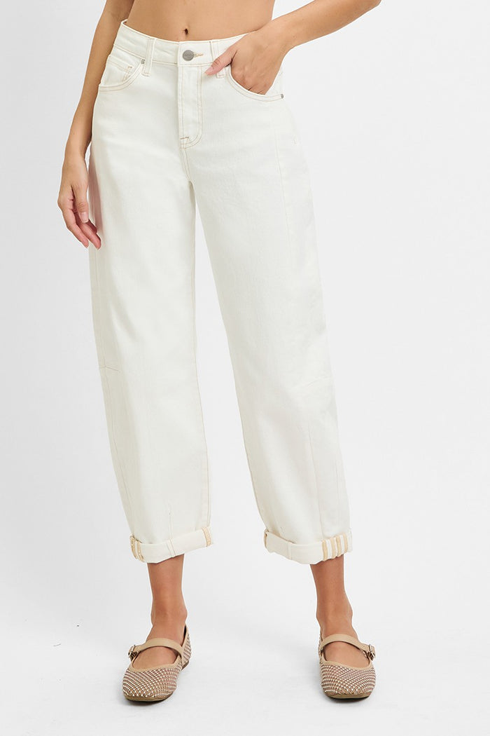 Risen Joslyn Cream Cuffed Barrel Jean – women's denim