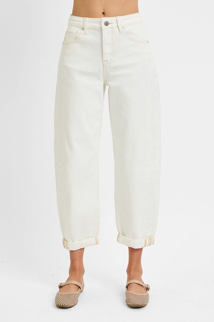 Risen Joslyn Cream Cuffed Barrel Jean – women's denim