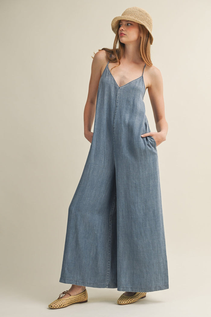 DENIM WIDE-LEG JUMPSUIT