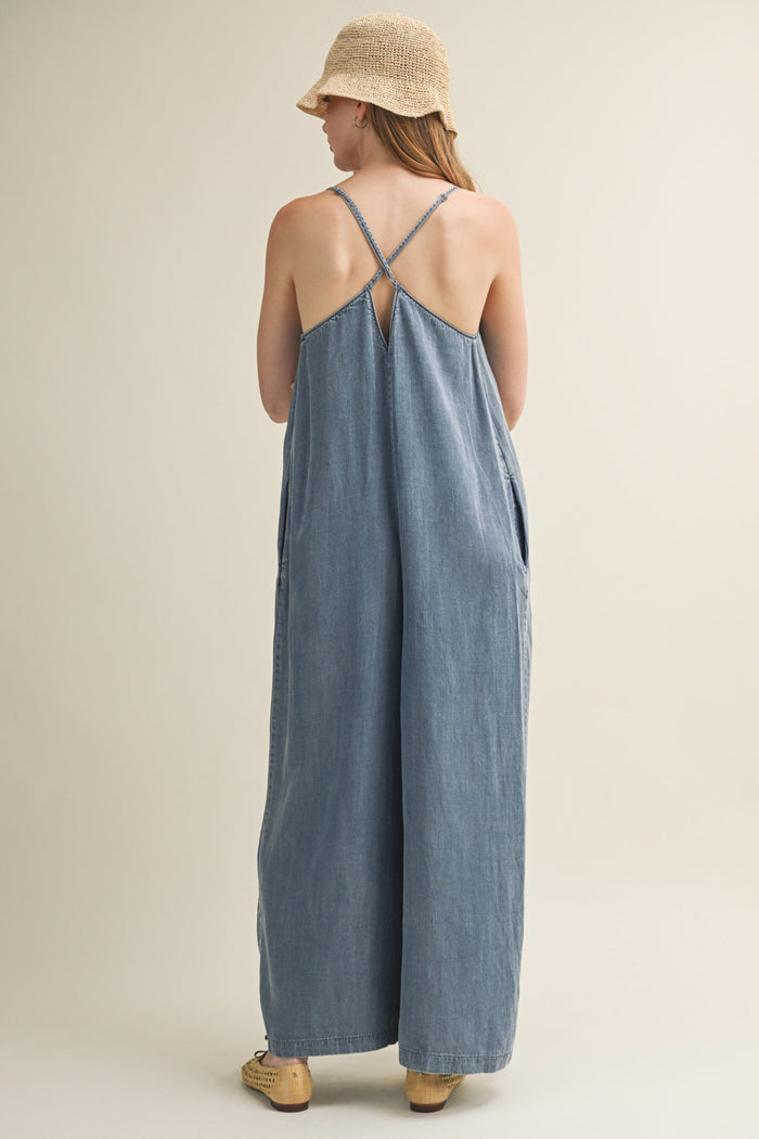 DENIM WIDE-LEG JUMPSUIT