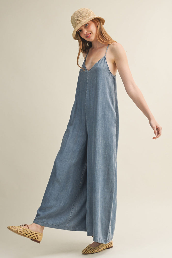 DENIM WIDE-LEG JUMPSUIT