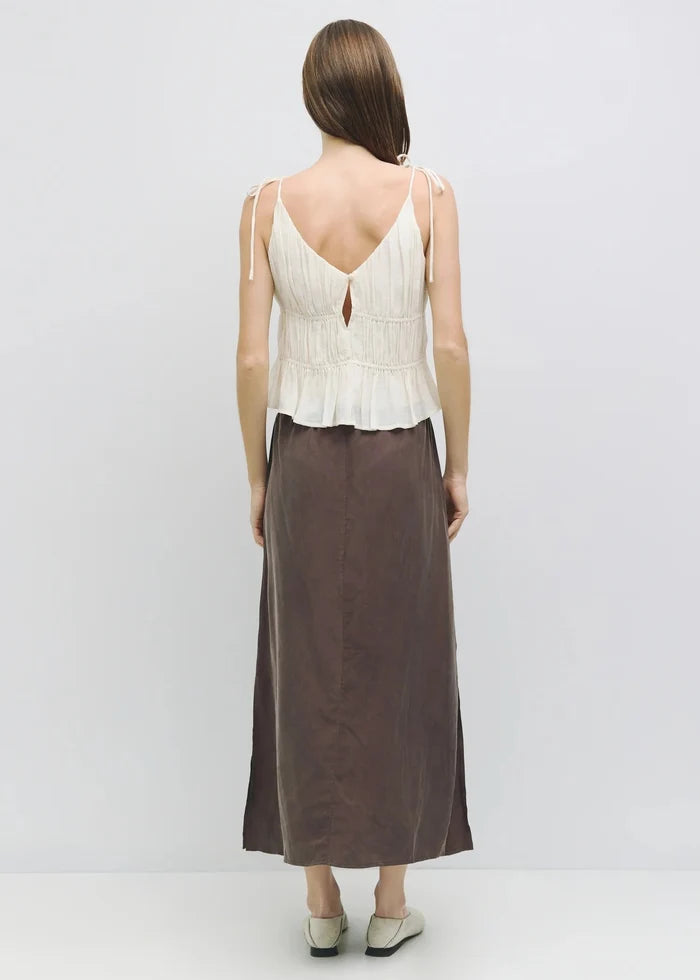MOD REF THE KENDRA TOP – A CROPPED SLIP-STYLE TANK WITH GATHERED DETAILING AND ADJUSTABLE TIES CREAM COLOR