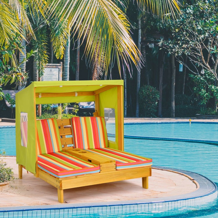 Kids Outdoor Cushioned Pool Beach Double Chaise Lounger Chair