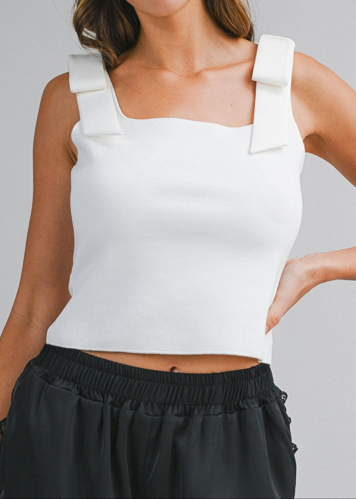 STRUCTURED BOW-STRAP CROP TOP