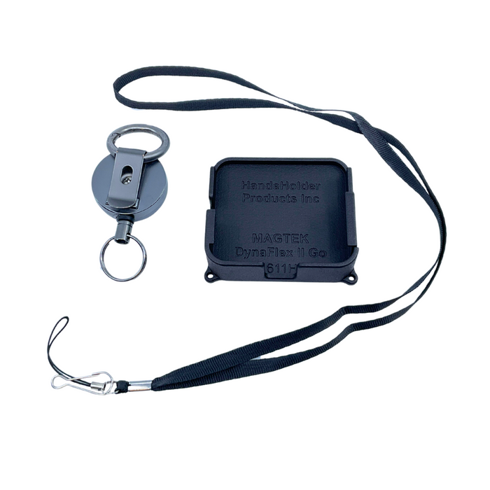 Black lanyard with carabiner belt clip and Dynaflex II Go Loop Holder