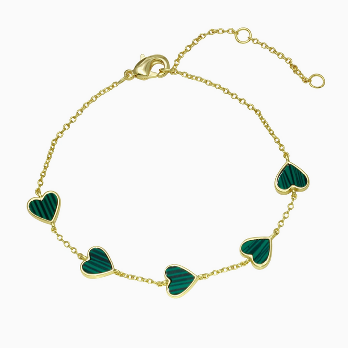 Malachite Heart Bracelet - 5  Hearts