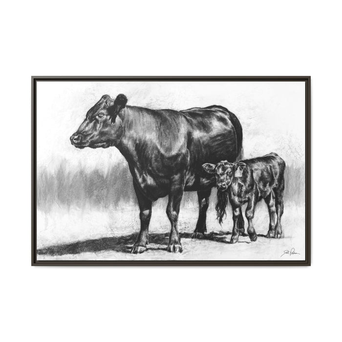 "Mama Cow & Calf" Framed Canvas