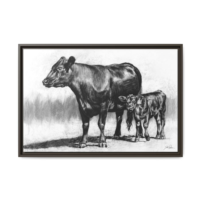 "Mama Cow & Calf" Framed Canvas