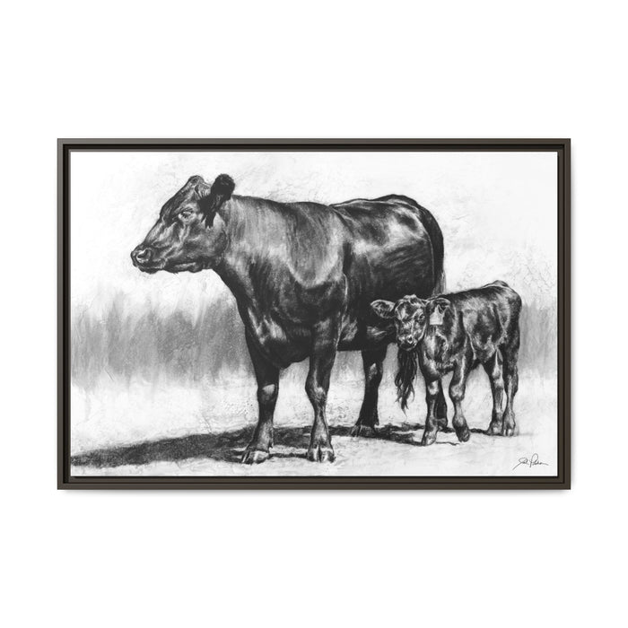 "Mama Cow & Calf" Framed Canvas