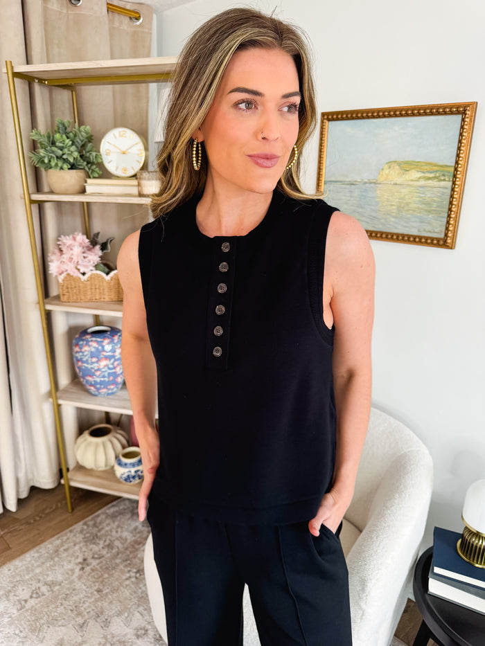 Marla Button Placket Black Tank
