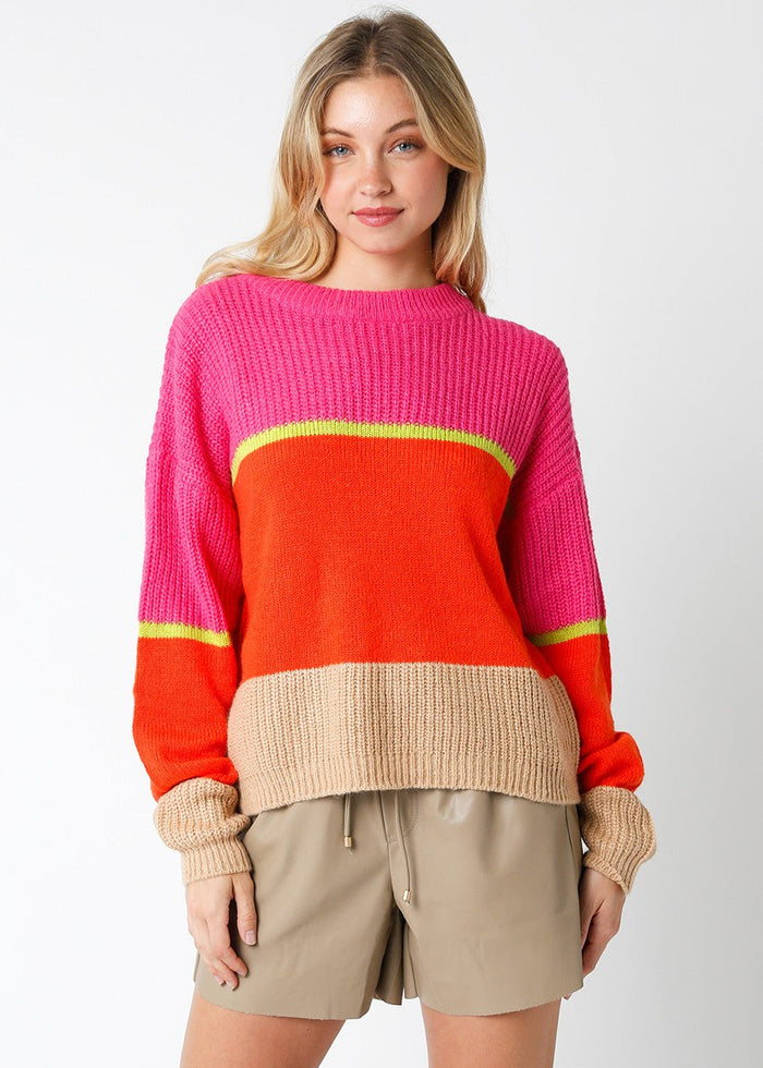 PINK STRIPED KNIT SWEATER