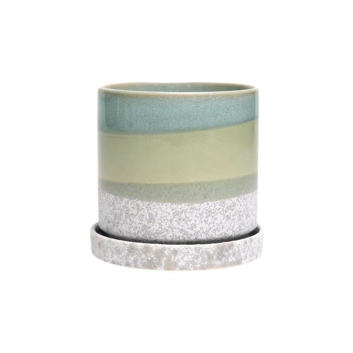 Minute Ceramic Pot & Saucer Set - Green Cement