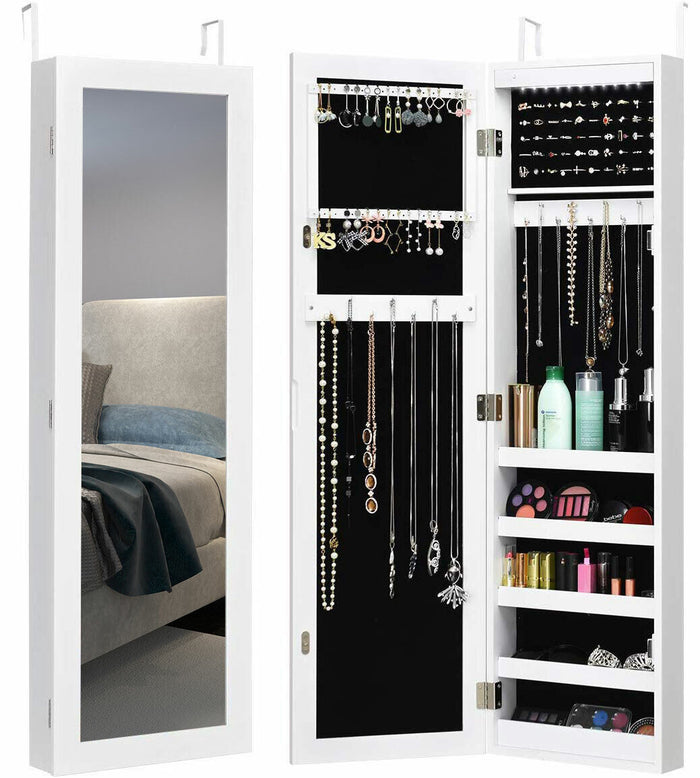 Modern Over The Door Light Up Jewelry Storage Mirror Armoire