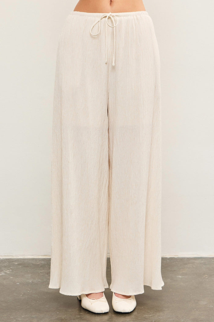 MUSTARD SEED ELASTIC WAIST WIDE LEG PANTS – WOVEN TROUSERS WITH TIE WAISTBAND