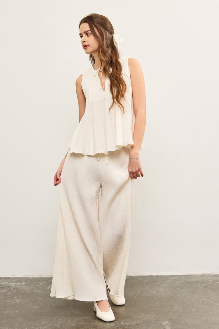 MUSTARD SEED ELASTIC WAIST WIDE LEG PANTS – WOVEN TROUSERS WITH TIE WAISTBAND CHIC BRUNCH