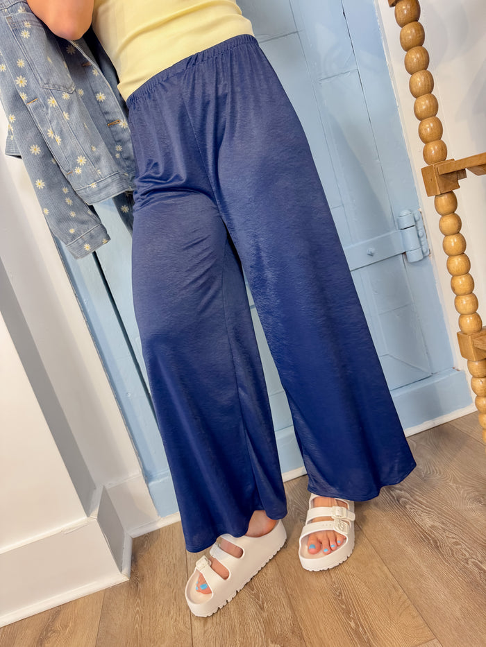 Navy Satin Wide Leg Pant