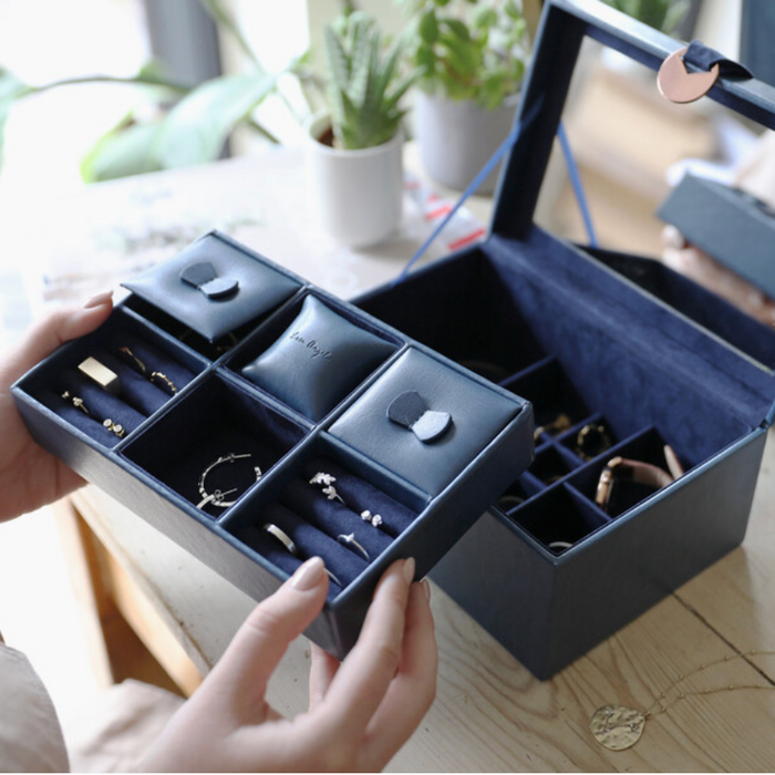 Navy Two Tier Jewelry Box