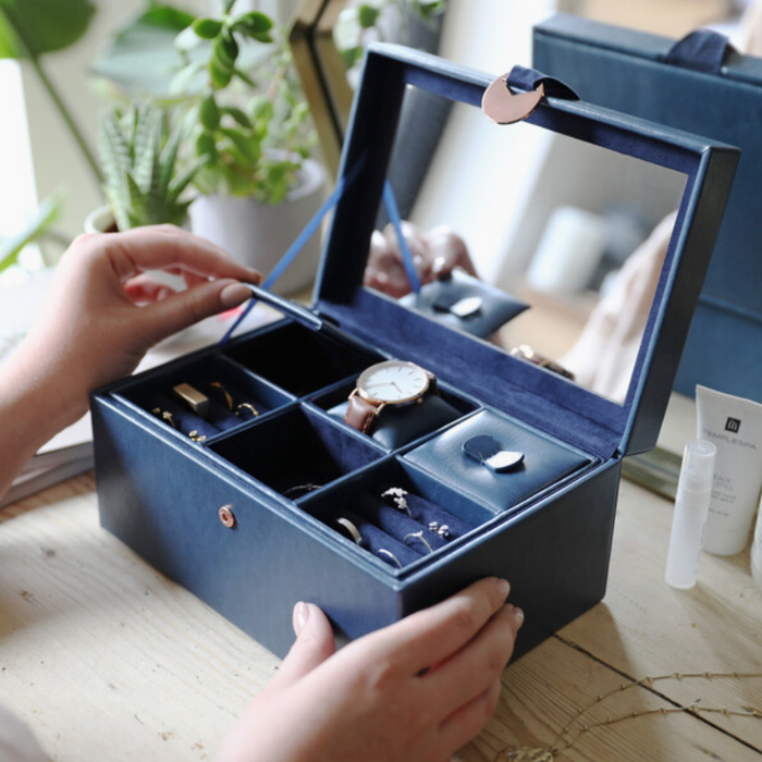 Navy Two Tier Jewelry Box