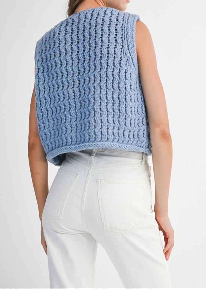 MABLE CHUNKY OPENWORK KNIT GOLD BUTTON DOWN VEST