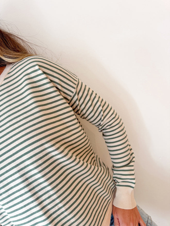 Staccato Olive Striped Crewneck Sweater – women's sweater