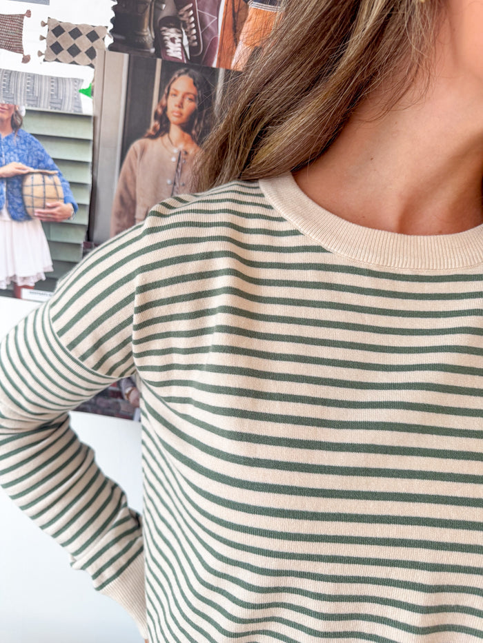Staccato Olive Striped Crewneck Sweater – women's sweater