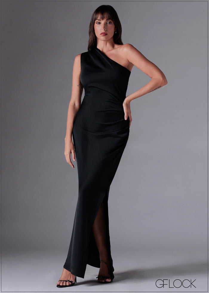 One Shoulder Pleated Midi Dress - 211225C