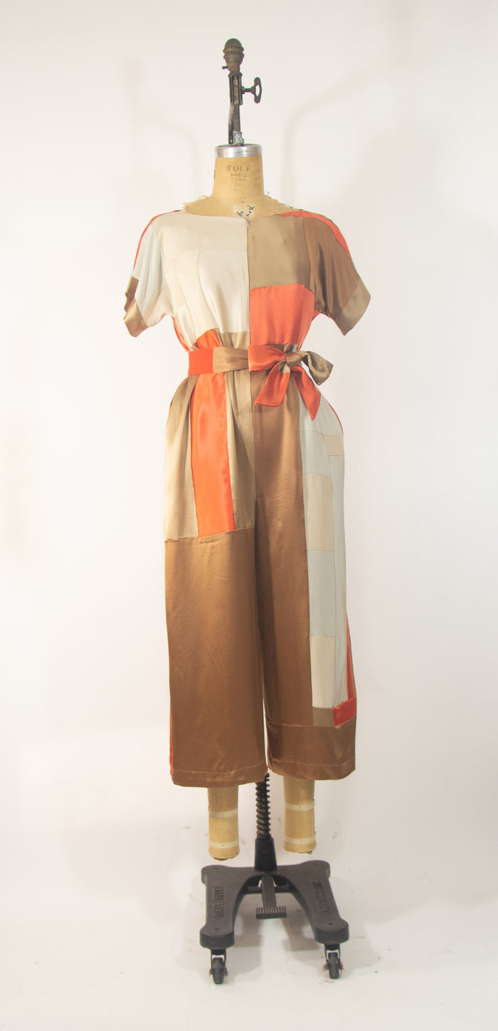 Orange Patchwork Silk Jumpsuit