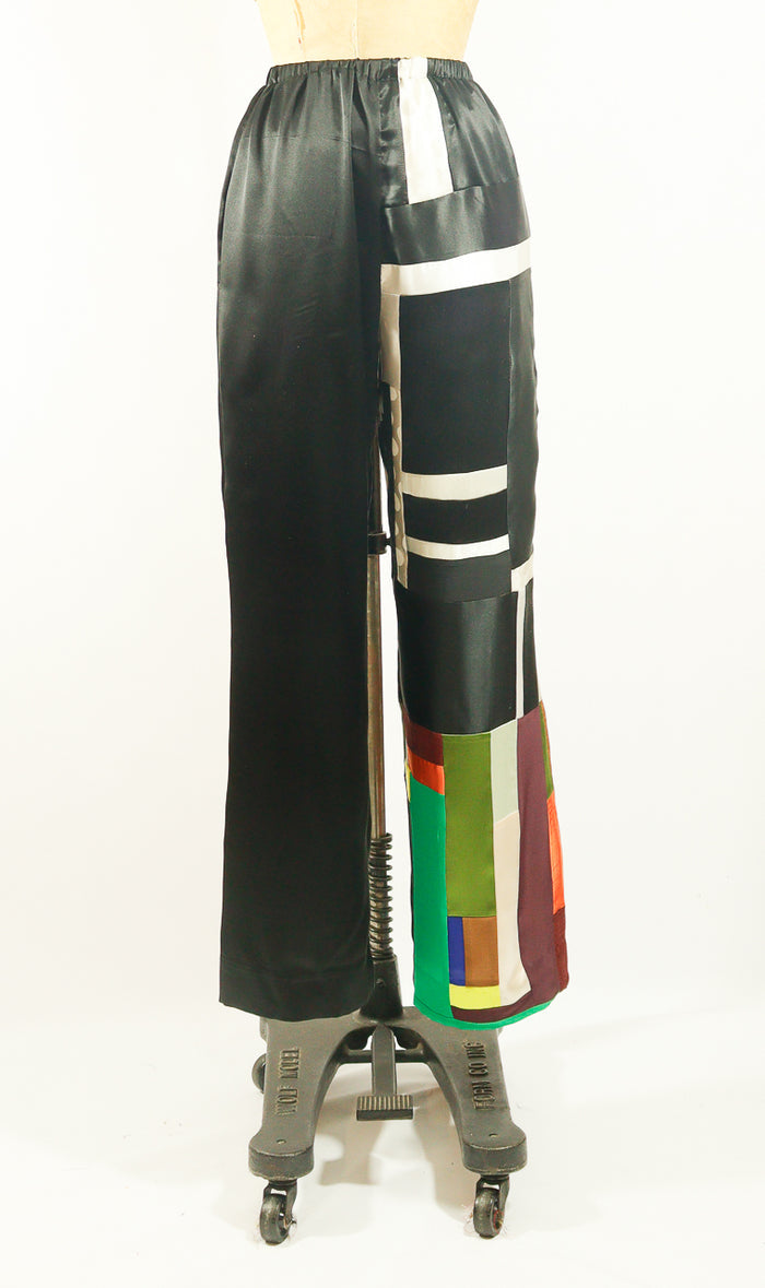 Patchwork Black Silk Charmeuse Small Pant