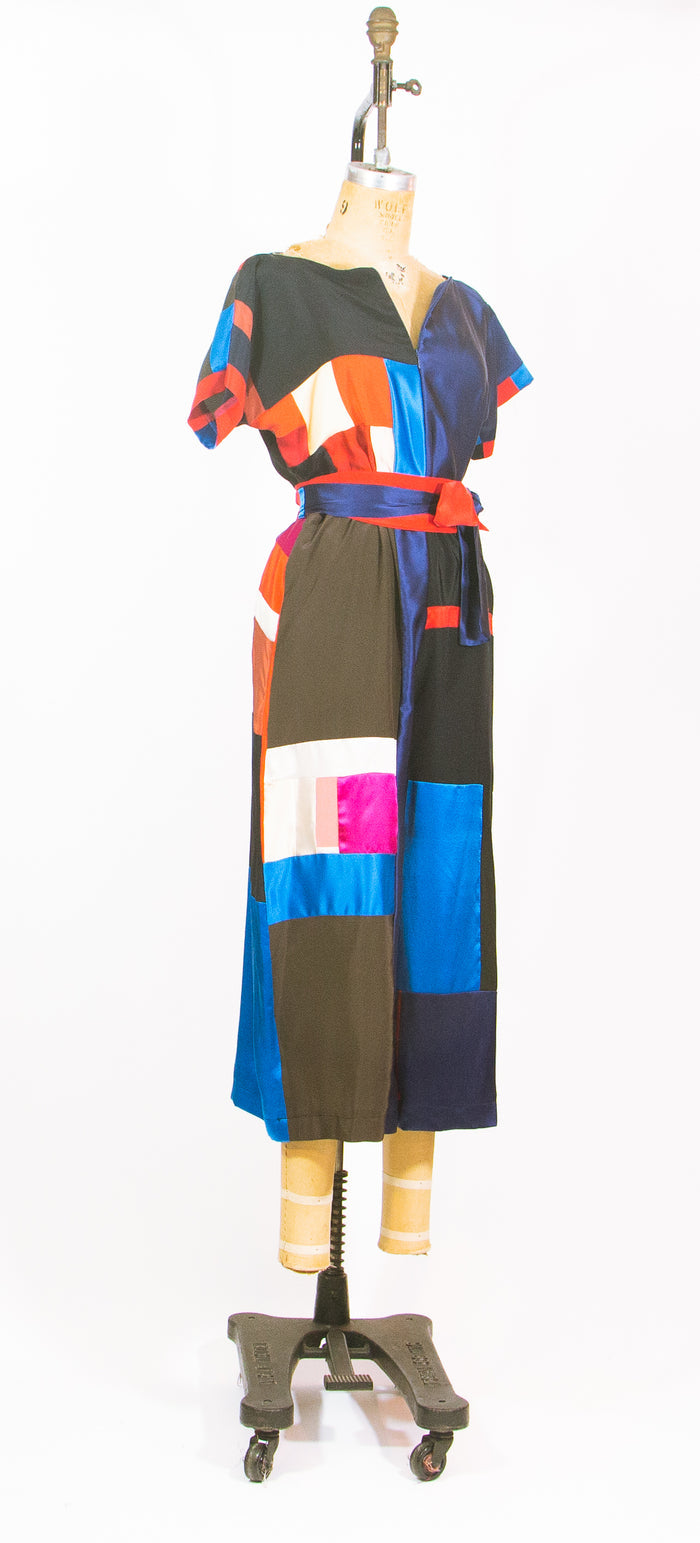 Patchwork Black Silk Jumpsuit