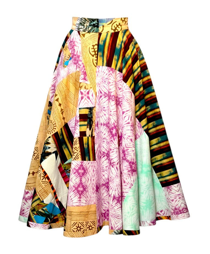 Patchwork Circle Skirt With Detailed Beaded Pocket