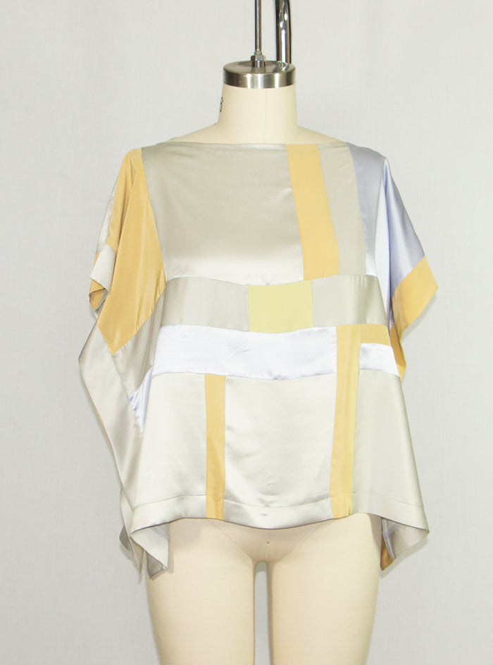Patchwork Silk Charmeuse Tunic Lavender and Silver