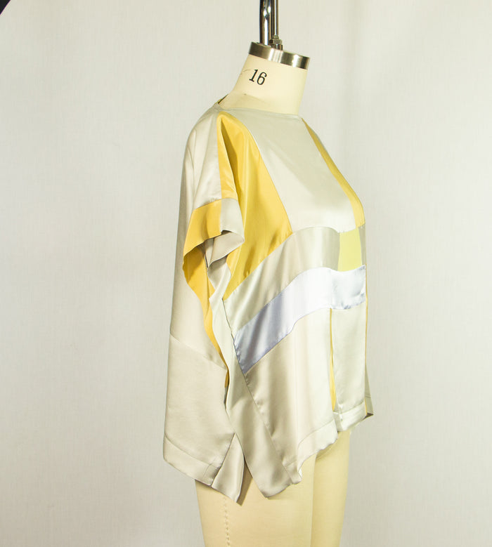 Patchwork Silk Charmeuse Tunic Lavender and Silver