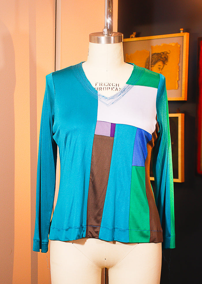 Patchwork Silk Jersey Long Sleeve Top