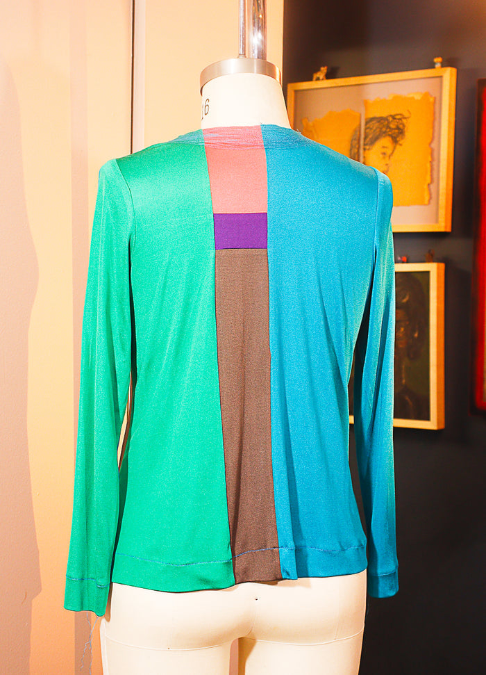 Patchwork Silk Jersey Long Sleeve Top
