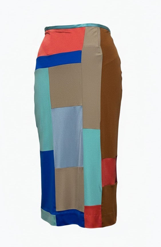 Patchwork Silk Jersey Skirt
