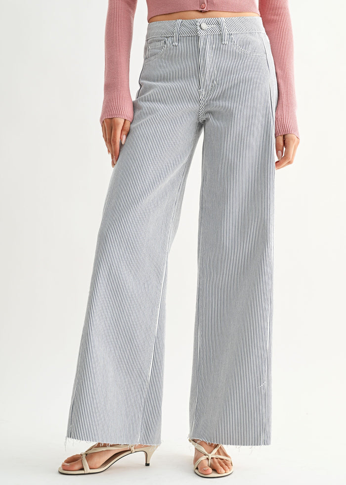 VERTICAL STRIPED WIDE-LEG JEANS