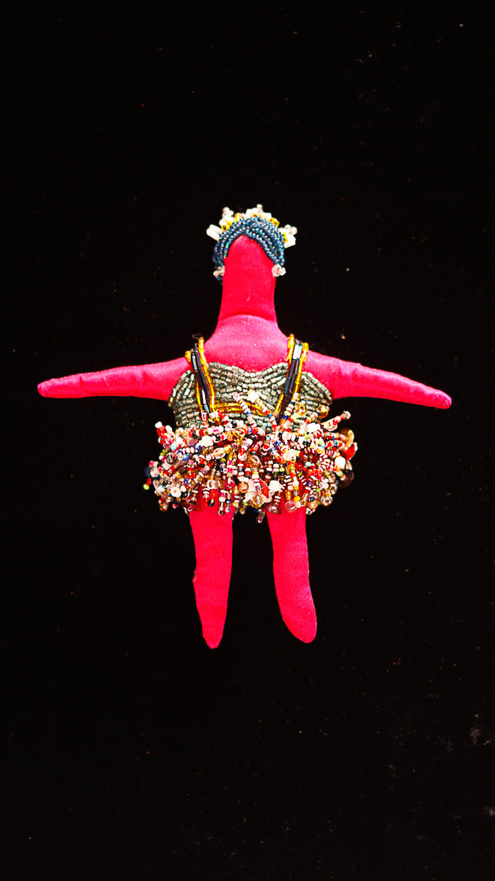 Pink Beaded Doll with Blue Hair