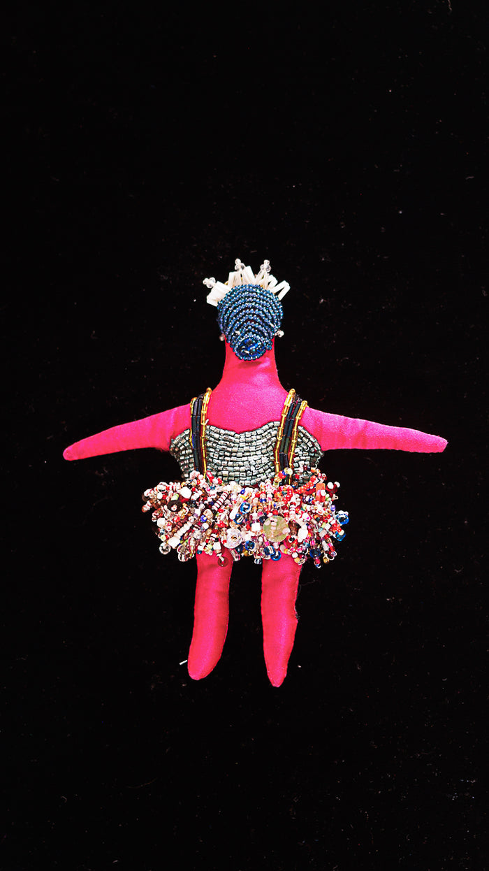 Pink Beaded Doll with Blue Hair