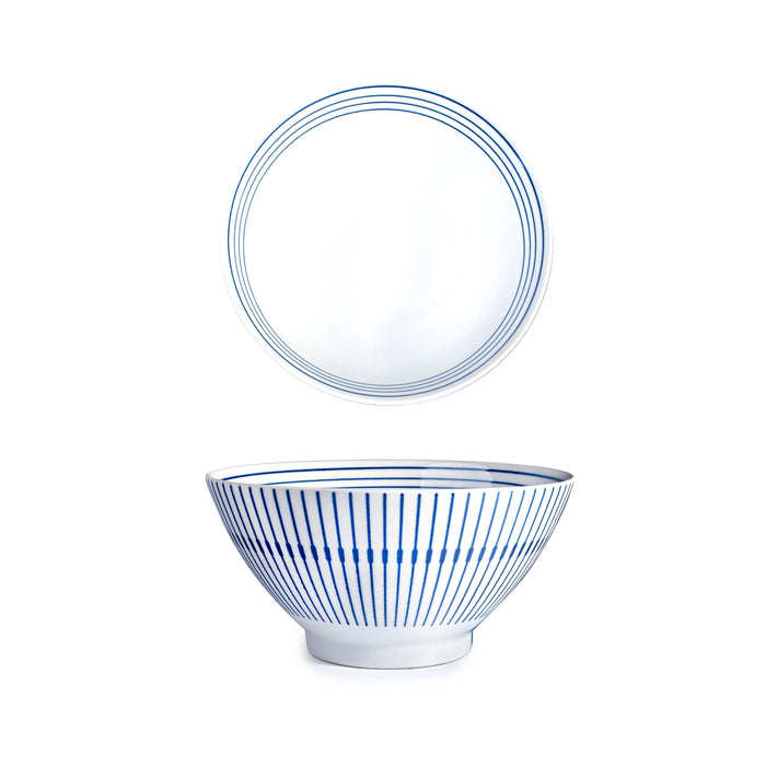 Porcelain Noodle Bowl -Blue & White Repeating Pattern