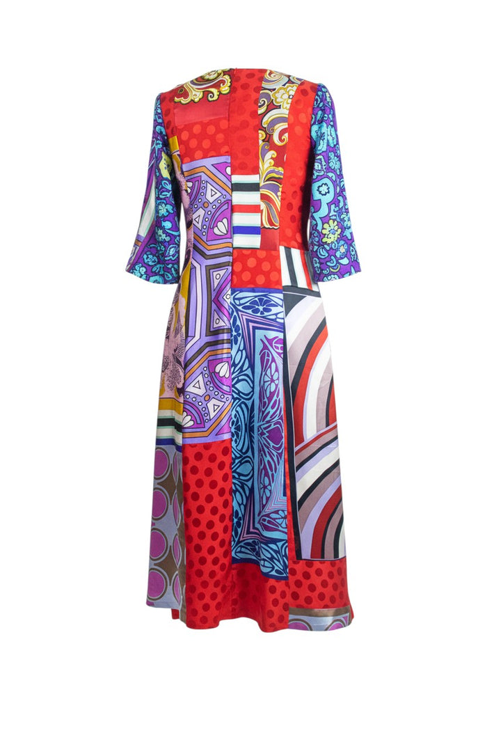 Print Patchwork Silk Dress