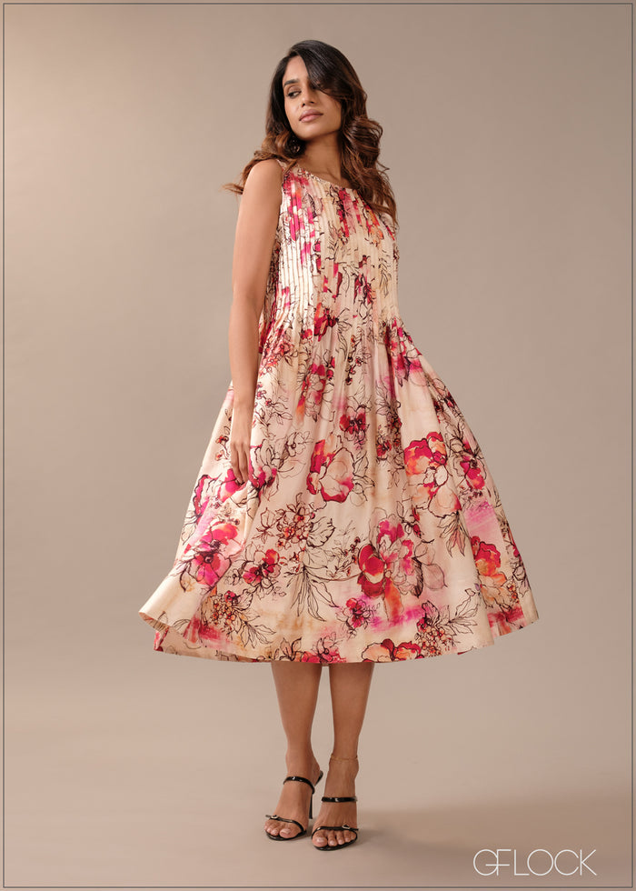 Printed Pintuck Dress - 290726