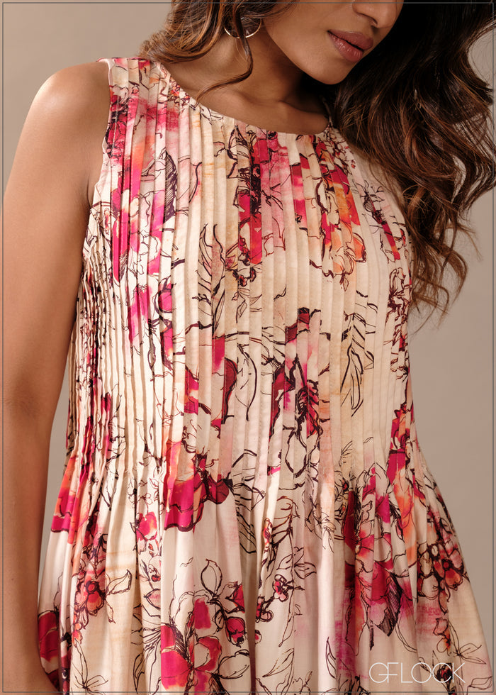 Printed Pintuck Dress - 290726