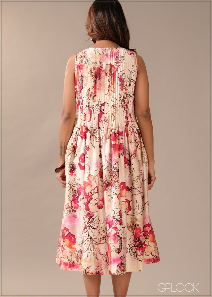 Printed Pintuck Dress - 290726
