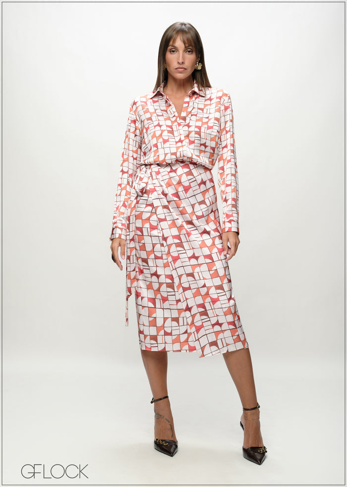 Printed Wrap Midi Skirt - 090226