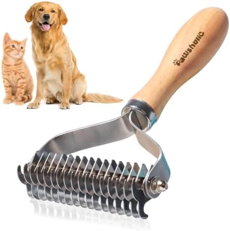 Professional Pet Shedding Dematting Comb with Wood Handle, Stainless Steel Blades for Pet Dog Combs Pet Clever
